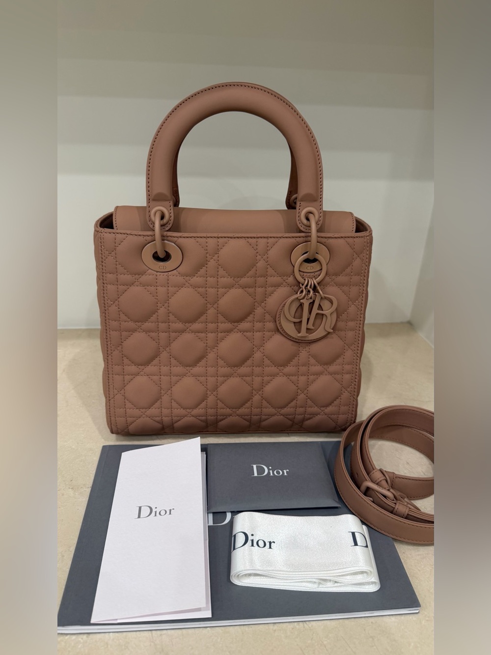 DIOR Lady Dior Bag in size MEDIUM ~ Matte Dusty Rose / Mauve Leather